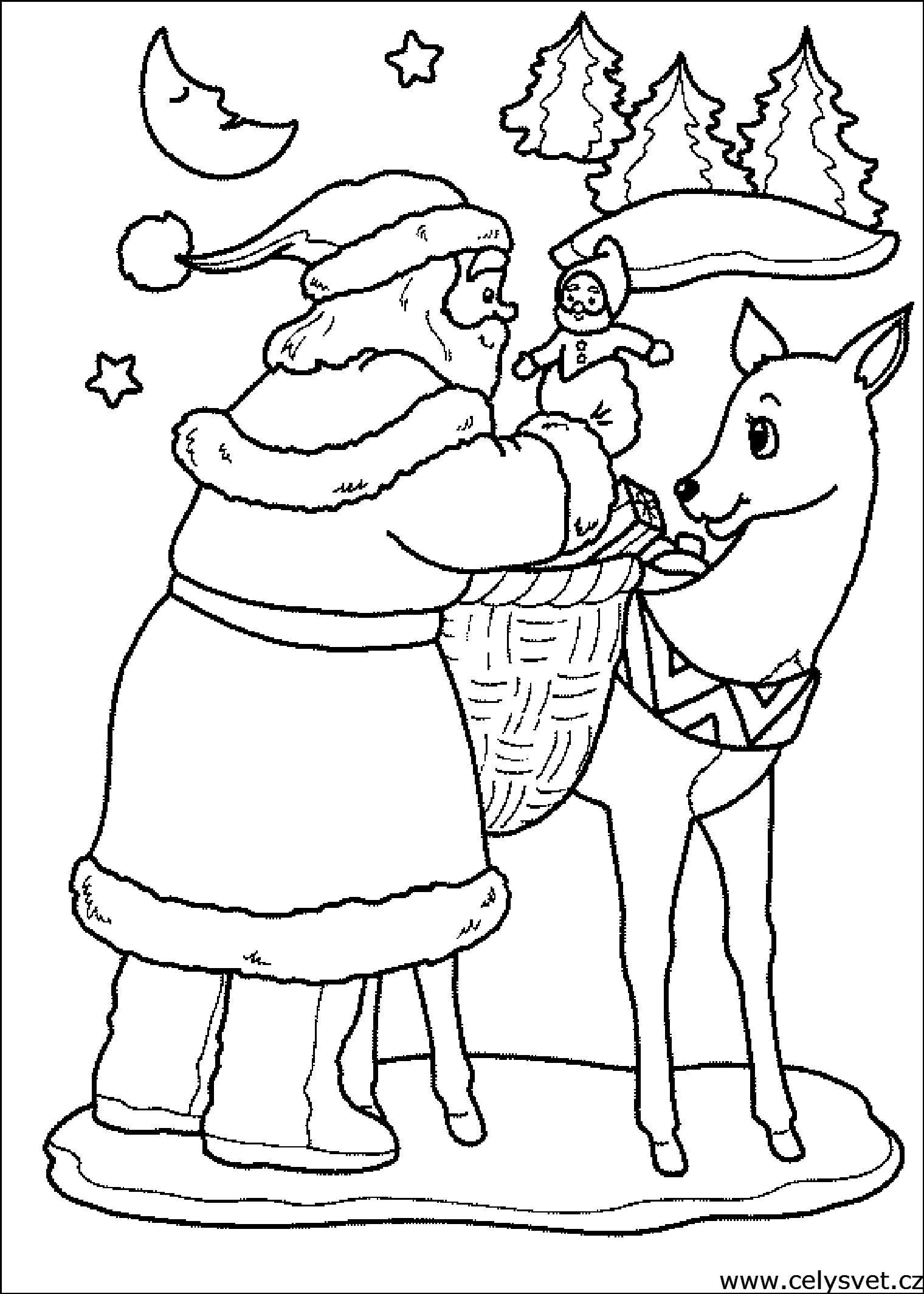 Раскраска дед Мороз с оленями